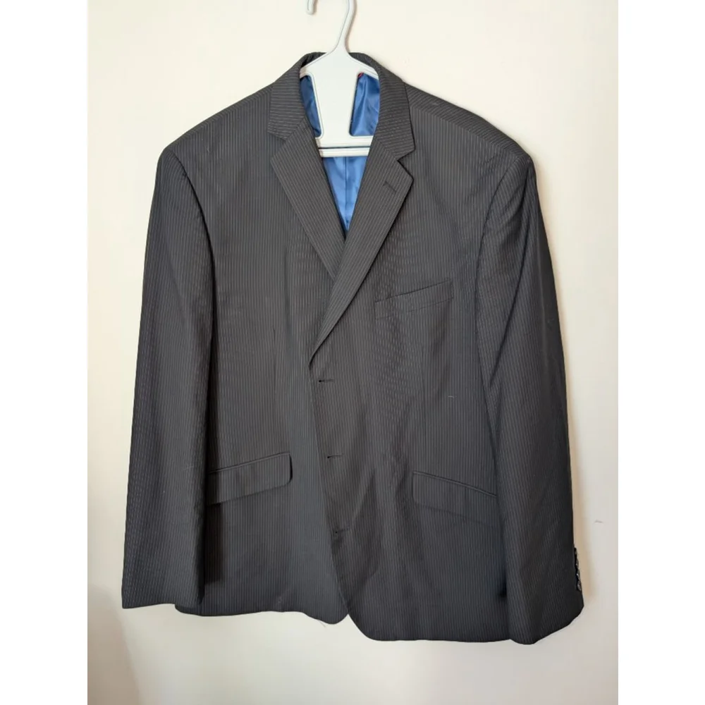 Billy London Gray Pinstripe Sport Coat Blazer 46R with Blue Lining, Men's